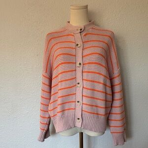 DRA Cotton Striped Pink & Orange Cardigan Sweater size Large